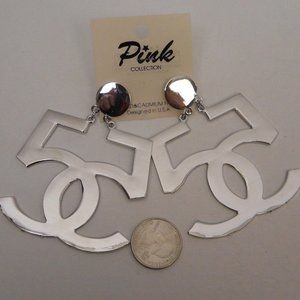PINK COLLECTION Unisex Fashion Drop Dangle Earrings Silver Tones Push Backs